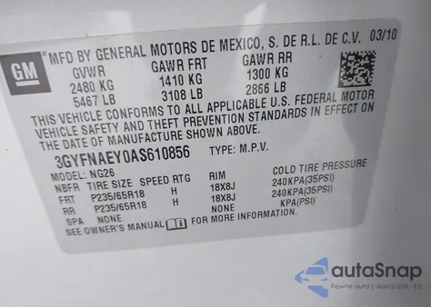 2010 Cadillac Srx Luxury Collection из США, поврежденный, VIN 3GYFNAEY0AS610856